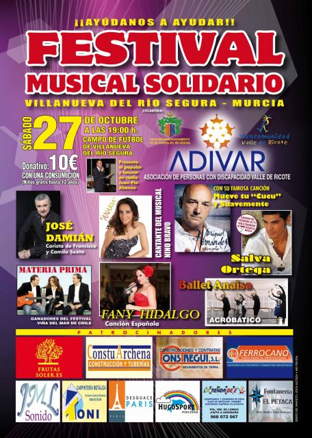 Festival musical solidario a beneficio de ADIVAR, Asociacion de Discapacitados del Valle de Ricote
