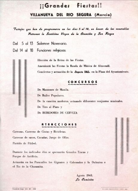 Programa de Fiestas de 1968. Archivo propiedad: Emilio del Carmelo Tomás Loba.